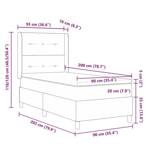 vidaXL Κρεβάτι με ελατήρια με κεφαλάρι Μπλε 90 x 200 cm Βελούδο