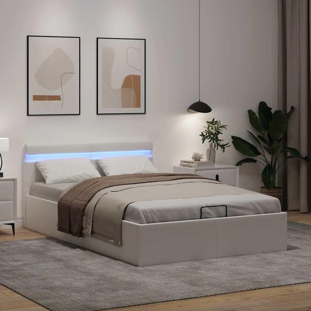 vidaXL Πλαίσιο Κρεβατιού Αποθ. Χώρο/LED Μαύρο 140x200 εκ. Δερματίνη