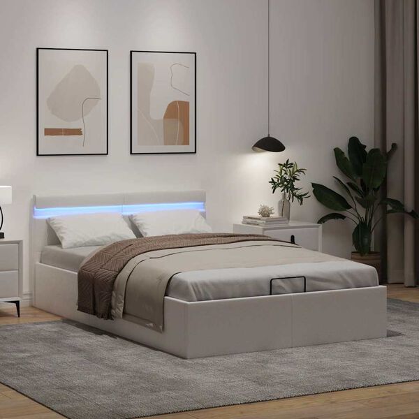 vidaXL Πλαίσιο Κρεβατιού Αποθ. Χώρο/LED Μαύρο 140x200 εκ. Δερματίνη