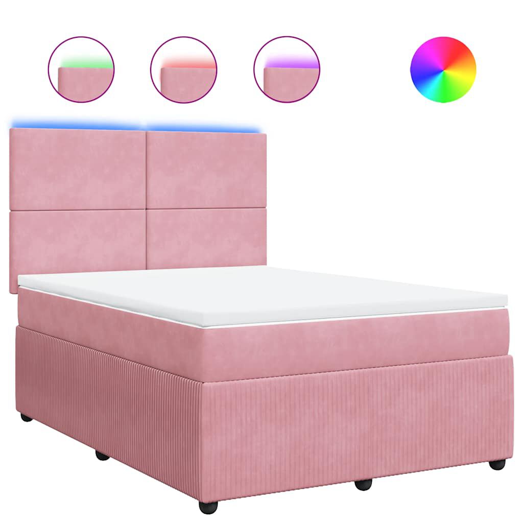vidaXL Κρεβάτι Boxspring με Στρώμα Ροζ 140x200 εκ. Βελούδινο