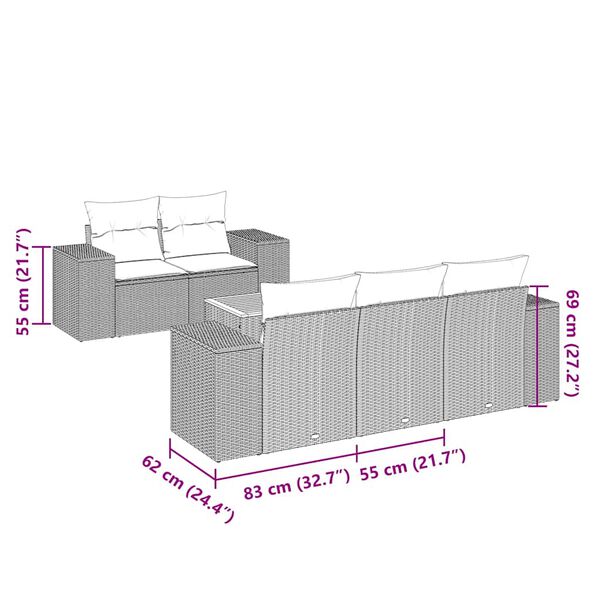 vidaXL &Kappa;&alpha;&nu;&alpha;&pi;έ&sigmaf; &Kappa;ή&pi;&omicron;&upsilon; 6 &Tau;&epsilon;&mu;&alpha;&chi;ί&omega;&nu; &Mu;&alpha;ύ&rho;&omicron; &alpha;&pi;ό &Sigma;&upsilon;&nu;&theta;&epsilon;&tau;&iota;&kappa;ό &Rho;&alpha;&tau;ά&nu; &mu;&epsilon; &Mu;&alpha;&xi;&iota;&lambda;ά&rho;&iota;&alpha;