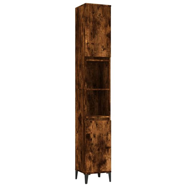 vidaXL Ντουλάπι Μπάνιου Καπνιστή Δρυς 30x30x190 εκ. Επεξεργασμένο Ξύλο