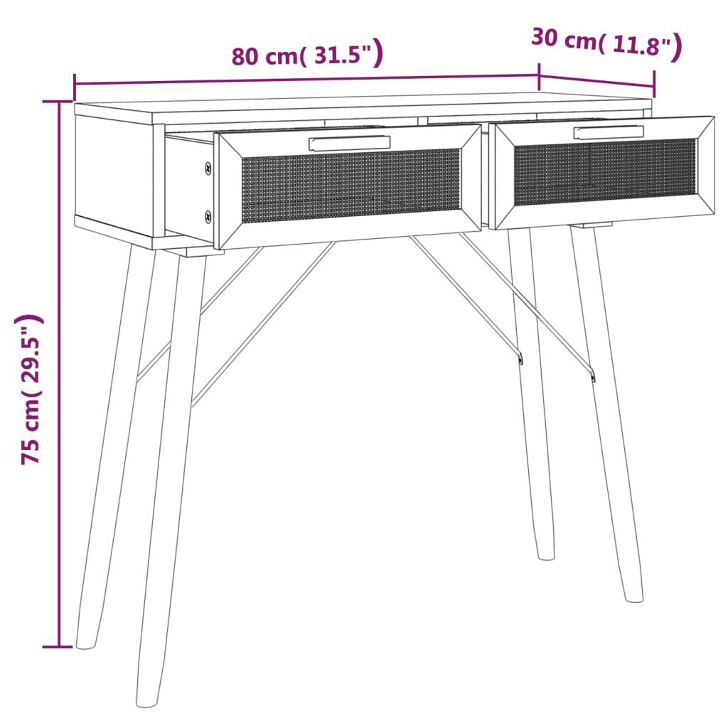 vidaXL Τραπέζι Κονσόλα Καφέ 80x30x75 εκ. Μασίφ Πεύκο & Φυσικό Ρατάν