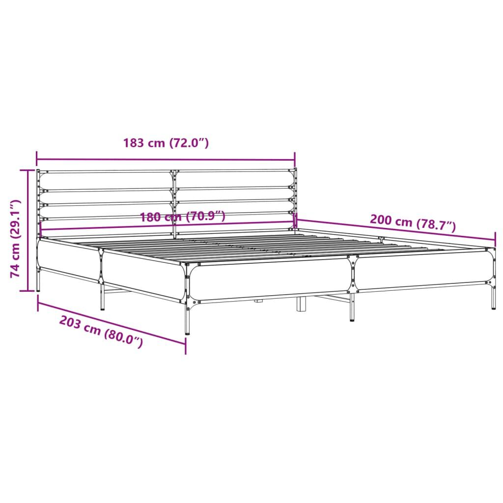 vidaXL Πλαίσιο Κρεβατιού Sonoma Δρυς 180x200 εκ. Επεξ. Ξύλο & Μέταλλο