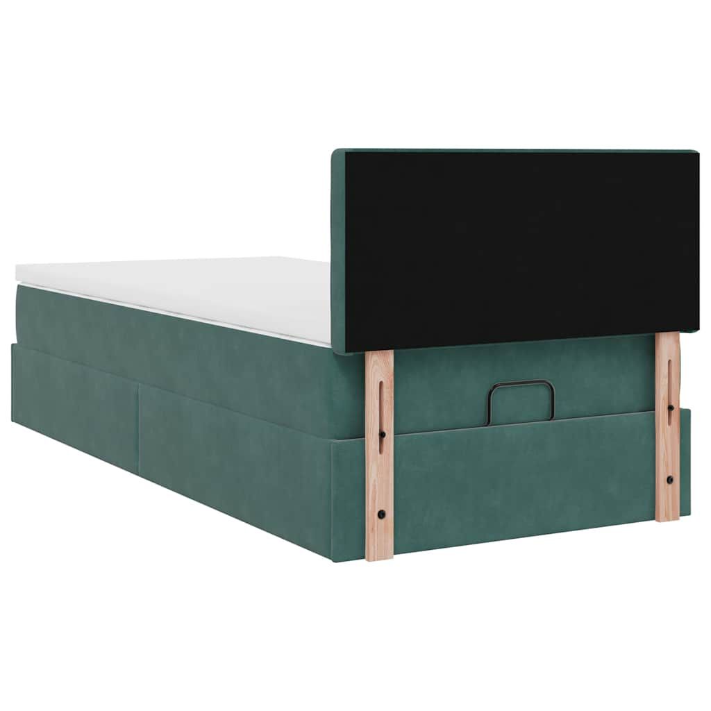 vidaXL Οθωμανικό κρεβάτι με στρώμα & LEDs Dark Green 80x200cm Velvet