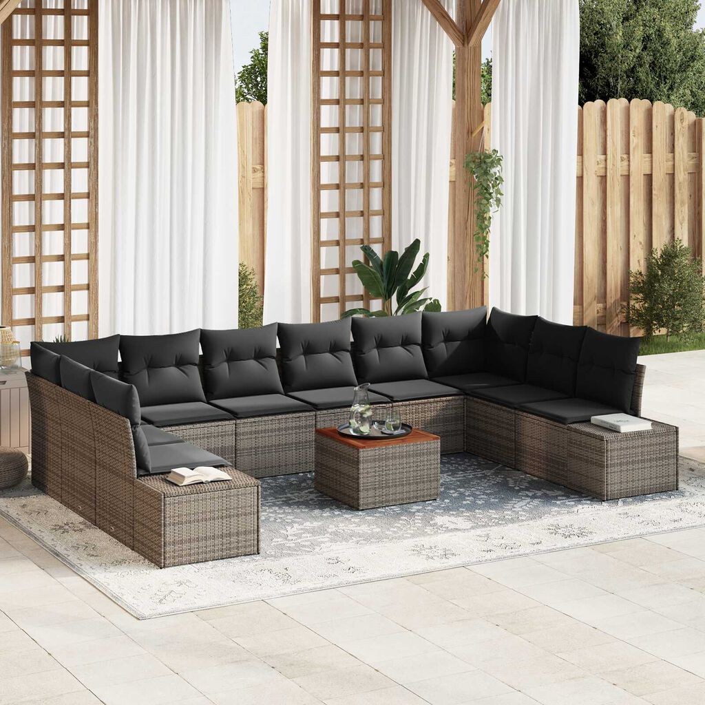 vidaXL Σετ Καναπέ Κήπου με μαξιλάρι 11 pcs Γκρι Πολυ ράταν