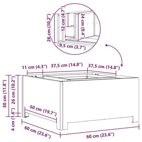 vidaXL Τζάκι Τετράγωνο Μαύρο 60x60x30 εκ. Σίδηρος