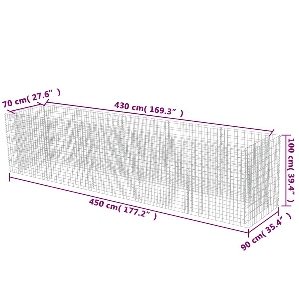 vidaXL Συρματοκιβώτιο-Γλάστρα Υπερυψωμένη 450x90x100 εκ. Γαλβ. Χάλυβας