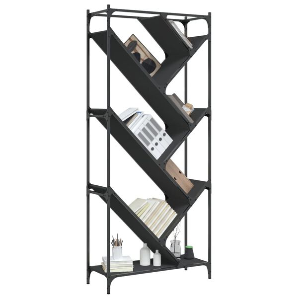 vidaXL Βιβλιοθήκη Μαύρη 79x30x180 εκ. Επεξεργασμένο Ξύλο & Μέταλλο