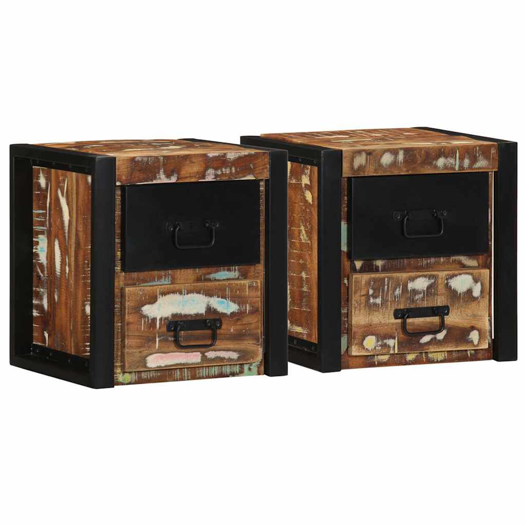 vidaXL Κομοδίνα 2 τεμάχια Πολύχρωμο 40x35x40cm Ξύλο μασίφ αναγεννημένο