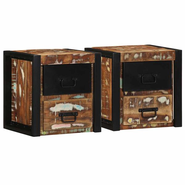vidaXL Κομοδίνα 2 τεμάχια Πολύχρωμο 40x35x40cm Ξύλο μασίφ αναγεννημένο