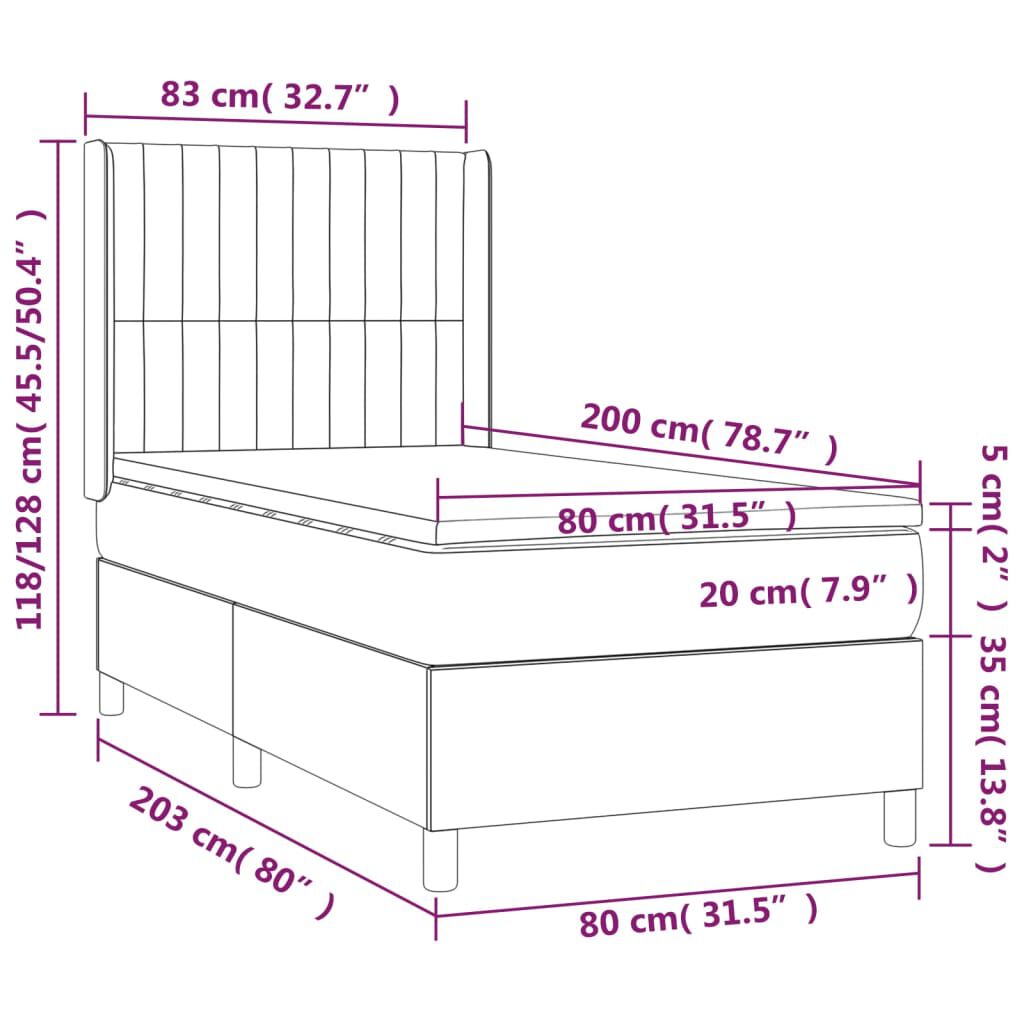 vidaXL Κρεβάτι Boxspring με Στρώμα Μαύρο 80 x 200 εκ. Υφασμάτινο