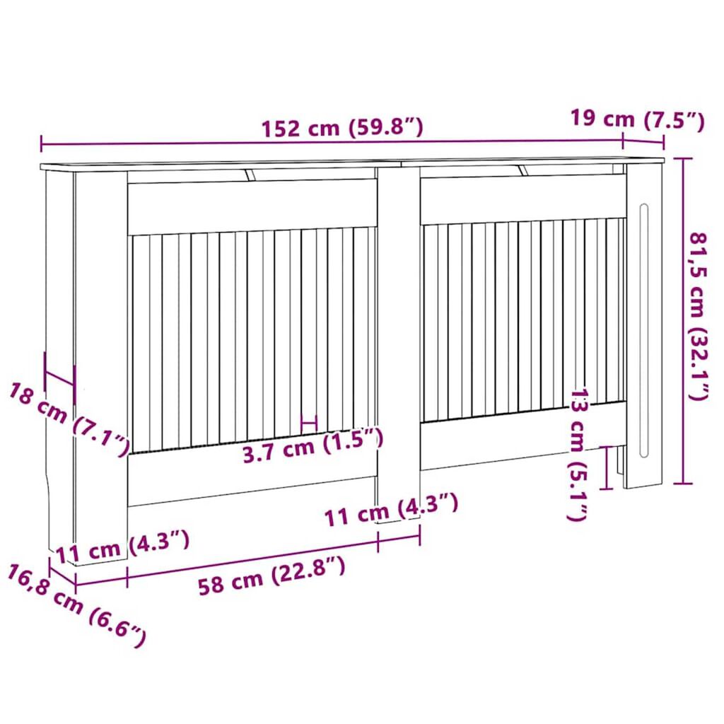 vidaXL Καπάκι Καλοριφέρ 2 pcs Μαύρο 152 x 19 x 81.5 cm