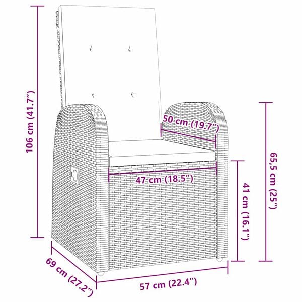 vidaXL Σέτ φαγητού για κήπο με μαξιλάρι 5 pcs Γκρι συνθετικό ρατάν