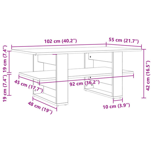 vidaXL Τραπεζάκι Σαλονιού Μαύρο 102 x 55 x 42 εκ. από Επεξεργ. Ξύλο