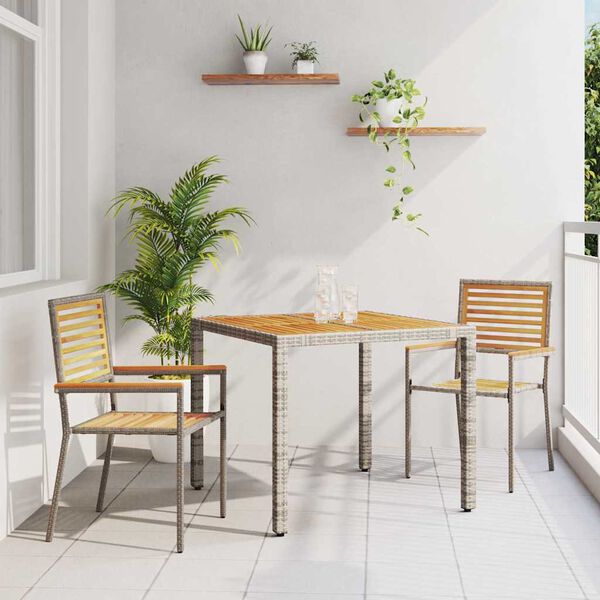 vidaXL Σέτ φαγητού για κήπο 3 pcs Γκρι 90 x 90 x 75 cm συνθετικό ρατάν