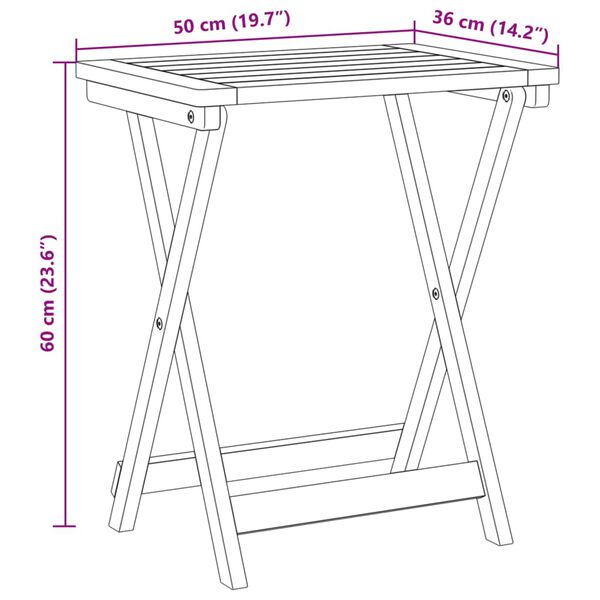 vidaXL Τραπέζι Κήπου Πτυσσόμενο 50x36x60 εκ. Μασίφ Ξύλο Ακακίας