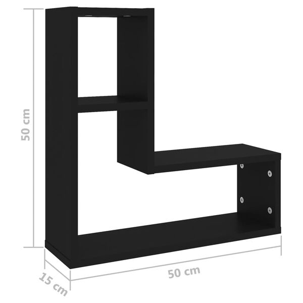vidaXL Ραφιέρες Τοίχου 2 τεμ. Μαύρες 50 x 15 x 50 εκ. από Μοριοσανίδα