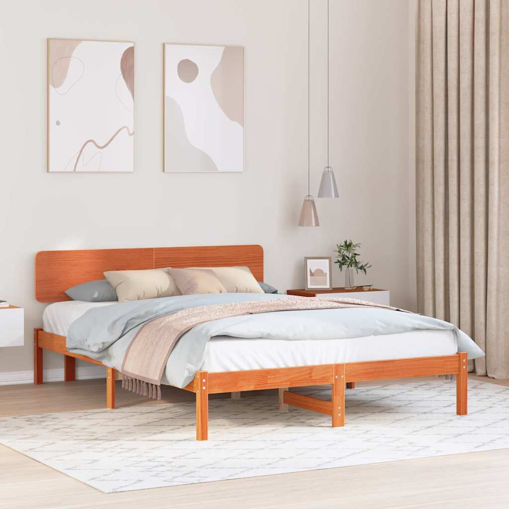 vidaXL Σκελετός Κρεβατιού Κερωτό καφέ 200 x 200 cm Μασίφ ξύλο πεύκου