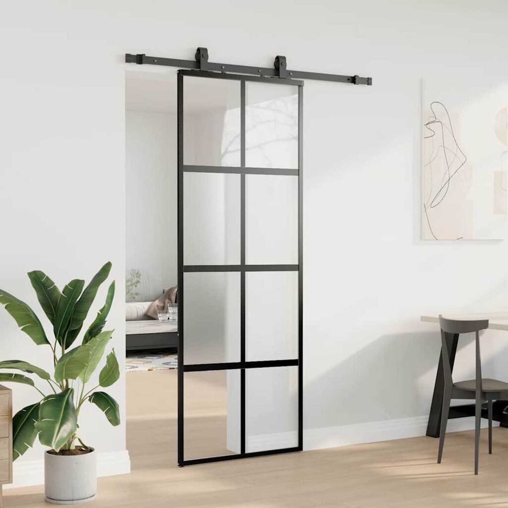 vidaXL Συρόμενη πόρτα με σετ υλικού Μαύρο 76x205 cm γυαλί μετριασμένο