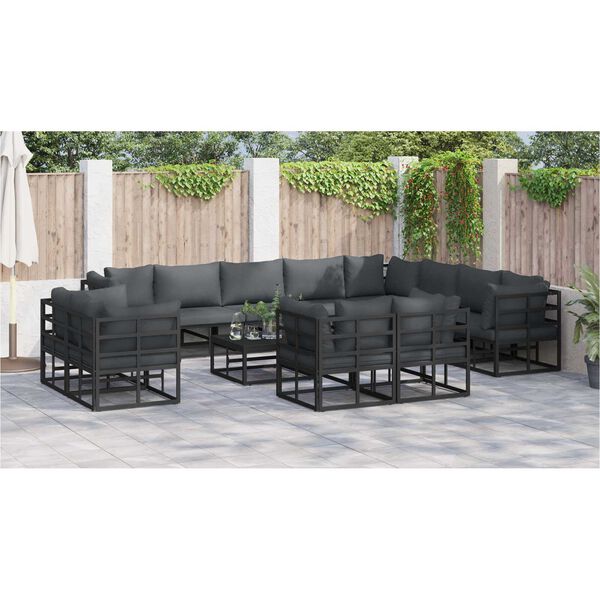 vidaXL Σετ Καναπέ Κήπου 12 pcs Μαύρο 353 x 283 x 71 εκ. Αλουμίνιο