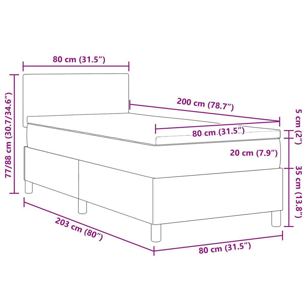 vidaXL Κρεβάτι με Στρώμα & LED Φως Πράσινο Γκρι 80x200 εκ. Ύφασμα καστόρι