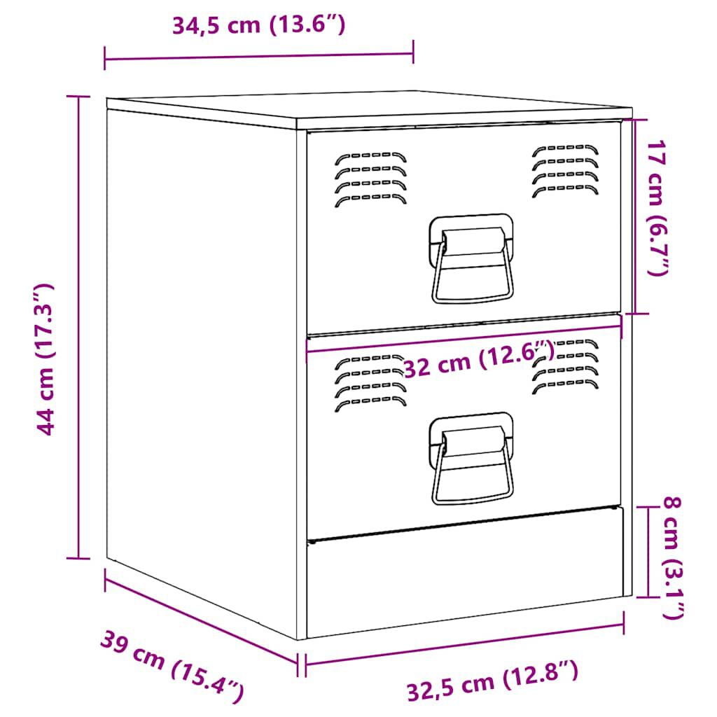 vidaXL Κομοδίνα 2 τεμ. Λευκό 34,5 x 39 x 44 εκ. από Χάλυβα