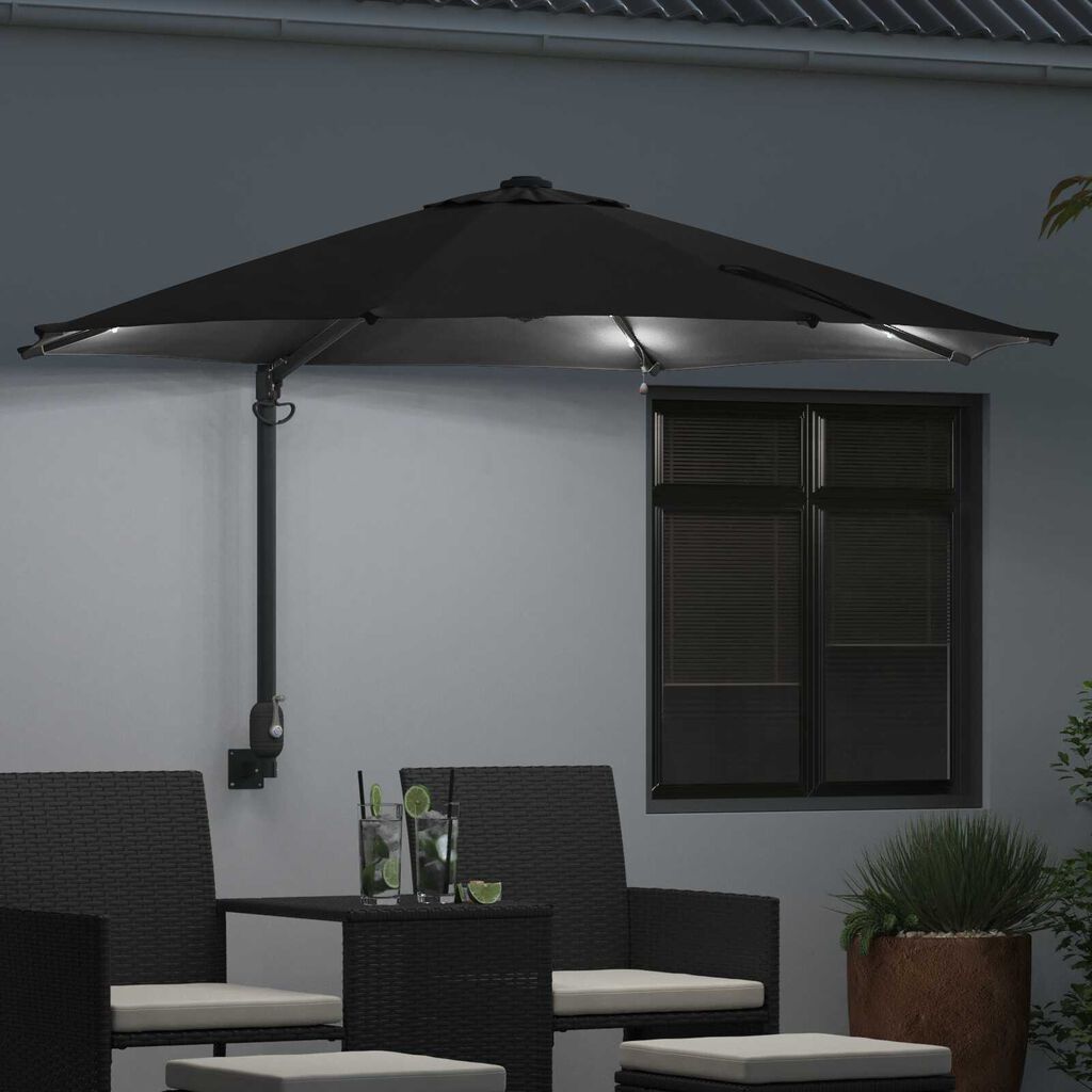 vidaXL Ομπρέλα Κήπου Μαύρο 248 x 248 x 148 εκ. Πολυεστέρας, Χάλυβας
