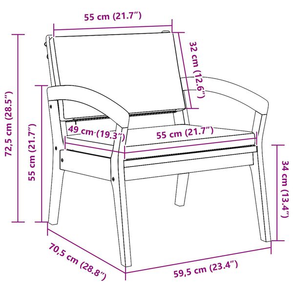 vidaXL Καρέκλες Κήπου 2 τεμ 59,5x70,5x72,5 εκ από Μασίφ Ξύλο Ακακίας