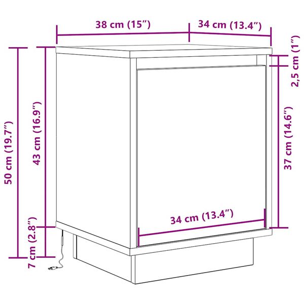 vidaXL Κομοδίνα με φώτα LED 2 τεμάχια καφέ δρυς 38x34x50 cm
