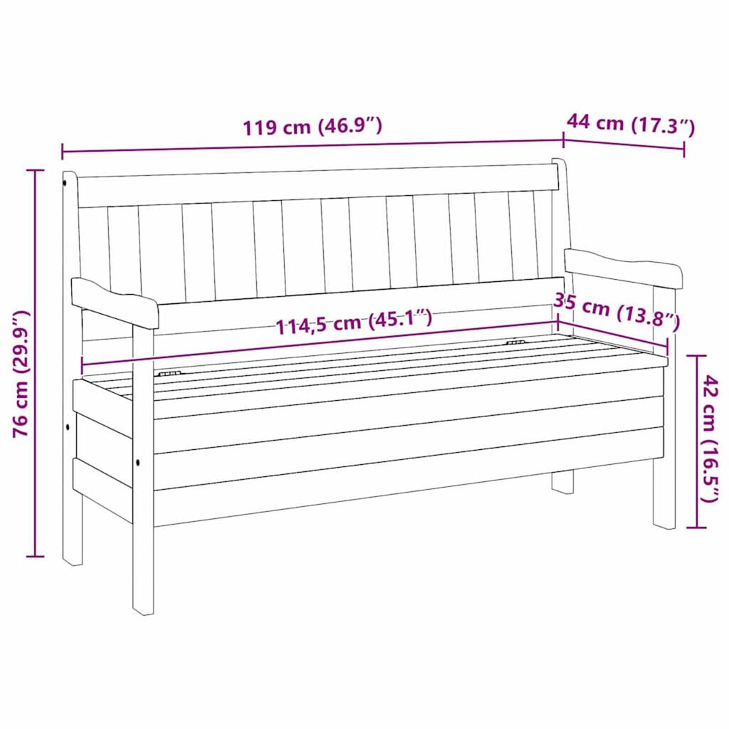 vidaXL Εξωτερικός πάγκος Καφέ 119 x 76 x 44εκ. Μασίφ ξύλο πεύκου