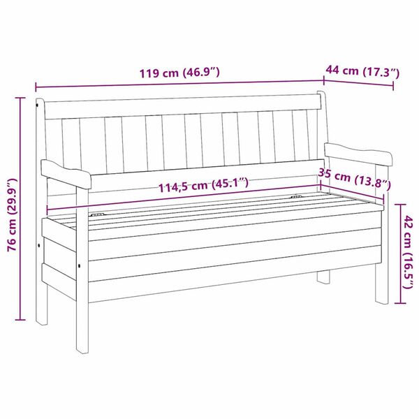 vidaXL Εξωτερικός πάγκος Καφέ 119 x 76 x 44εκ. Μασίφ ξύλο πεύκου