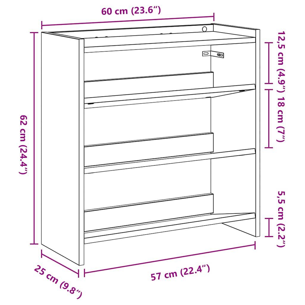 Ράφι παπουτσιών vidaXL Γκρι μπετόν 60x25x62 cm Κατασκευασμένο ξύλο