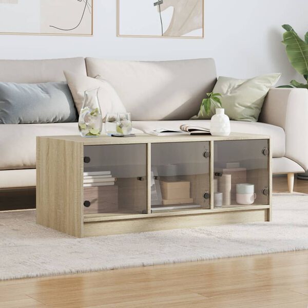 vidaXL Τραπεζάκι Σαλονιού Sonoma Δρυς 102x50x42 εκ. με Γυάλινες Πόρτες