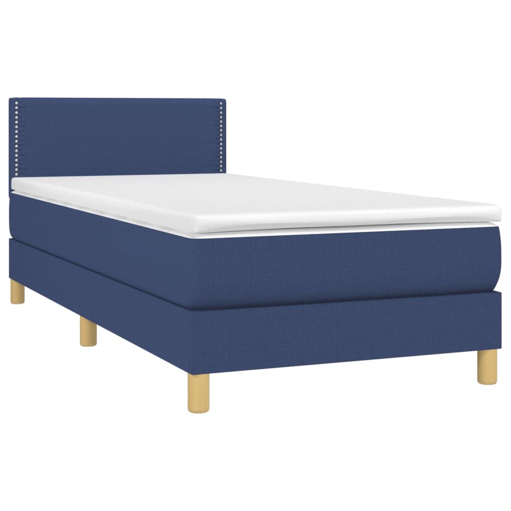 vidaXL Κρεβάτι Boxspring με Στρώμα Μπλε 100 x 200 εκ. Υφασμάτινο