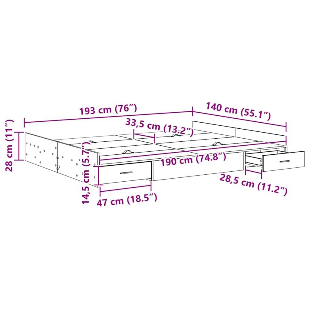 vidaXL Κρεβάτι με αποθηκευτικό χώρο Sonoma Δρυς 140 x 190 cm