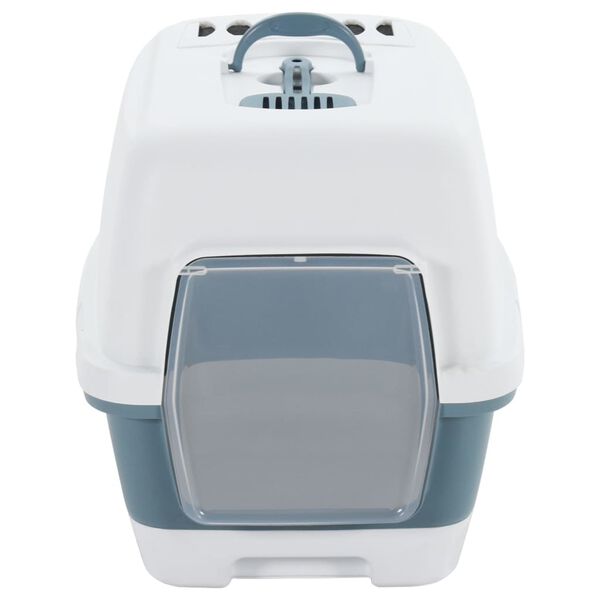 vidaXL Τουαλέτα Γάτας με Καπάκι Λευκή/Μπλε 58x45x48 εκ. Πολυπροπυλένιο