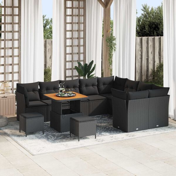 vidaXL Σετ Καναπέ Κήπου 12 pcs Μαύρο συνθετικό ρατάν