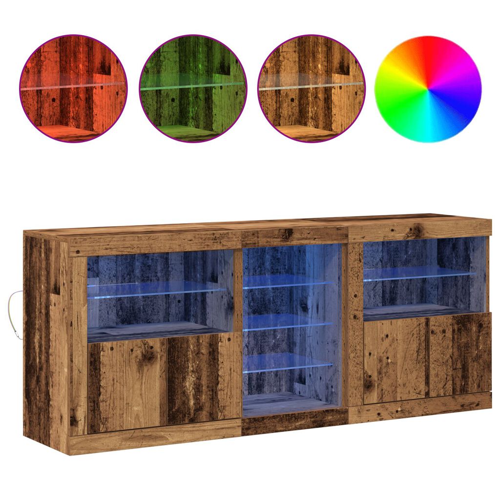 vidaXL Μπουφές με LED φώτα Παλιό ξύλο 162x37x67 εκ. Κατασκευασμένο ξύλο