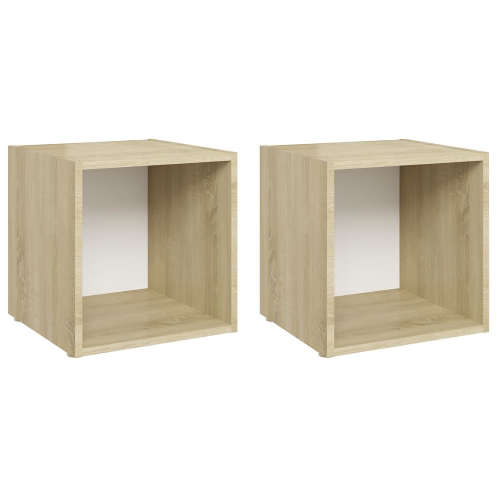 vidaXL Έπιπλα Τηλεόρασης 2 τεμ. Λευκό & Δρυς 37x35x37 εκ. Επεξ. Ξύλο