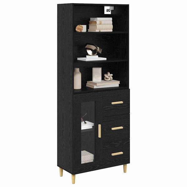 vidaXL Highboard &Mu;&alpha;ύ&rho;&eta; &Omicron;&xi;&upsilon;ά 69,5 x 32,5 x 180 &epsilon;&kappa; &Epsilon;&pi;&epsilon;&xi;&epsilon;&rho;&gamma;&alpha;&sigma;&mu;έ&nu;&omicron; &xi;ύ&lambda;&omicron;