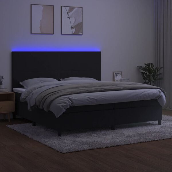 vidaXL &Kappa;&rho;&epsilon;&beta;ά&tau;&iota; Boxspring &mu;&epsilon; &Sigma;&tau;&rho;ώ&mu;&alpha; & LED &Mu;&alpha;ύ&rho;&omicron; 200x200 &epsilon;&kappa;. &Beta;&epsilon;&lambda;&omicron;ύ&delta;&iota;&nu;&omicron;