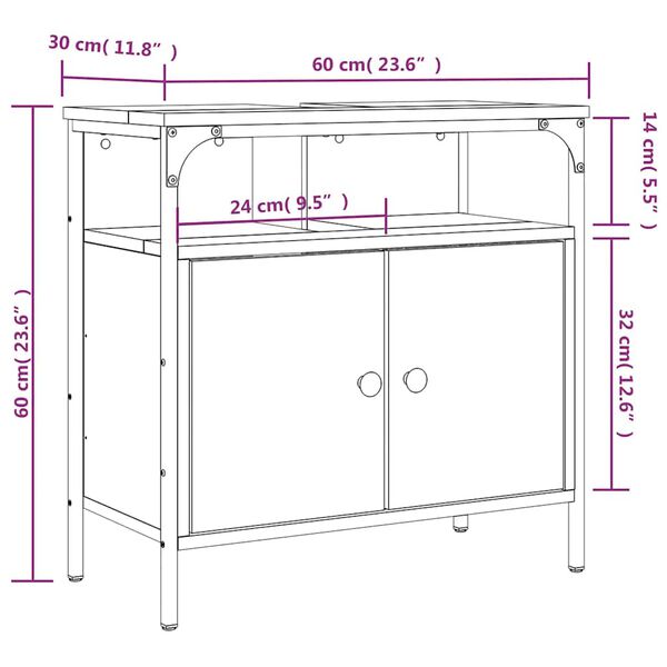 vidaXL Ντουλάπι Νιπτήρα Μπάνιου Sonoma Δρυς 60x30x60 εκ. Επεξ. Ξύλο