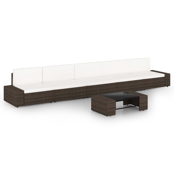 vidaXL Σαλόνι Κήπου 6 Τεμαχίων Καφέ από Συνθετικό Ρατάν με Μαξιλάρια