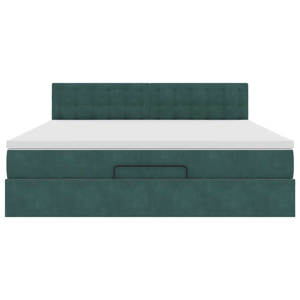 vidaXL Οθωμανικό κρεβάτι με στρώμα & LEDs Dark Green 180x200cm Velvet