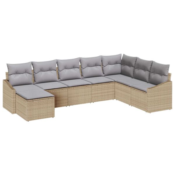 vidaXL Σετ Καναπέ Κήπου 8 pcs Μπεζ Πολυ ράταν