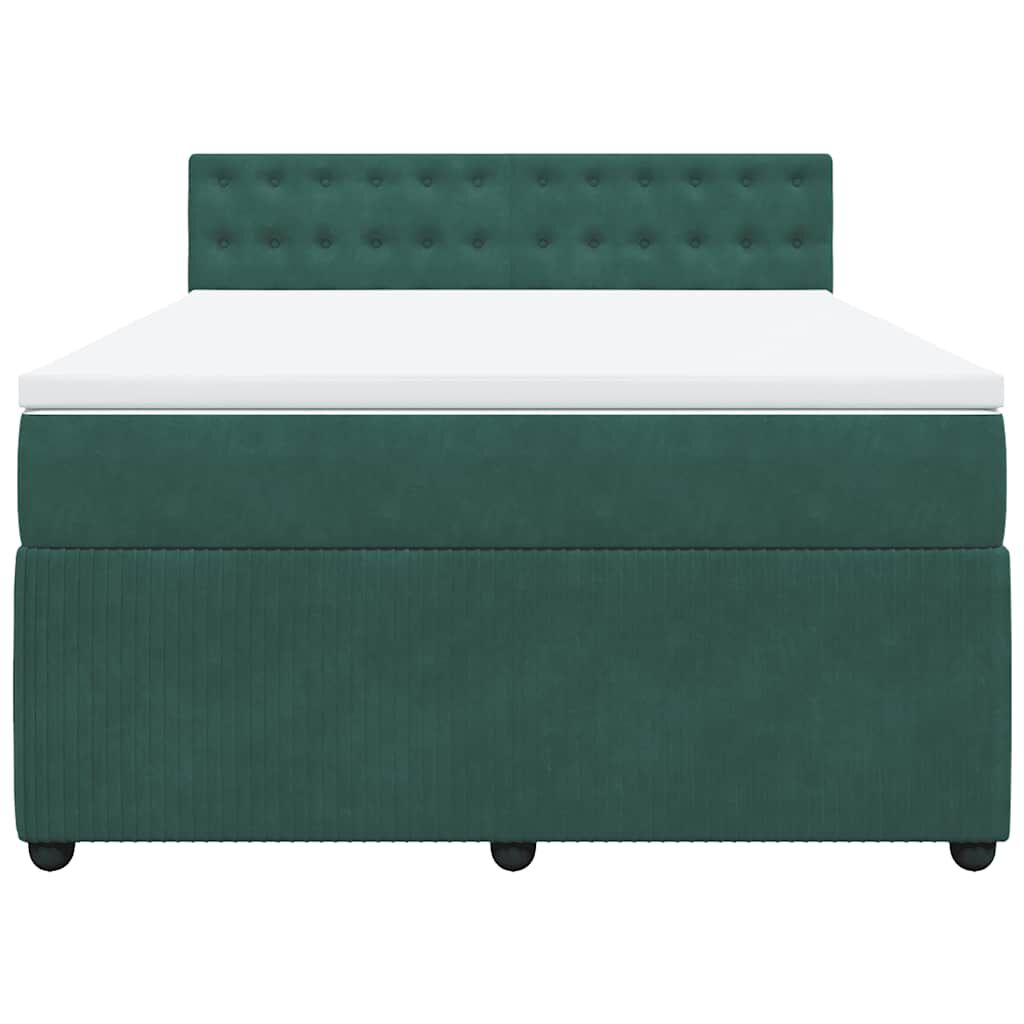 vidaXL Κρεβάτι Boxspring με Στρώμα Σκούρο Πράσινο 140x190εκ. Βελούδινο