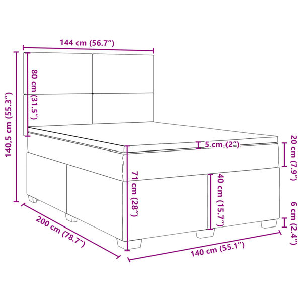 vidaXL Κρεβάτι Boxspring με Στρώμα Σκούρο Γκρι 140x200 εκ. Βελούδινο