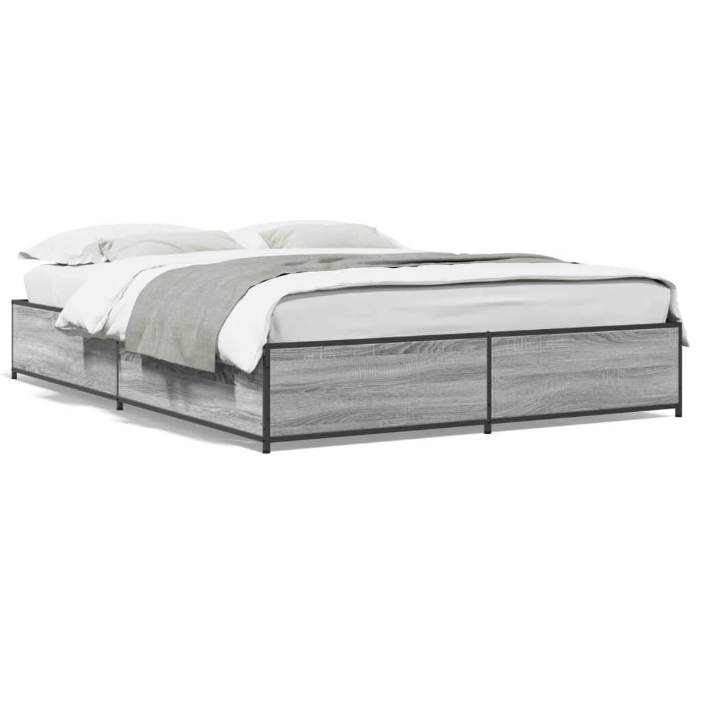 vidaXL Πλαίσιο Κρεβατιού Γκρι Sonoma 135x190 εκ. Επεξ. Ξύλο & Μέταλλο