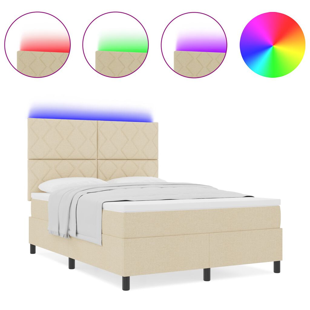 vidaXL Κρεβάτι Σπαστής Βάσης με Στρώμα & LED Μπεζ 140x200 εκ. Ύφασμα